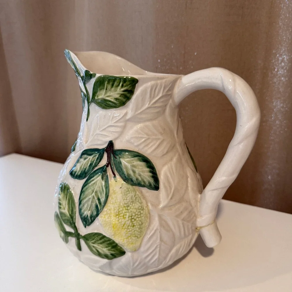 Vintage JF Portugal Ceramic Fruit Pitcher‎ 950 Embossed Hand Painted 3D Design